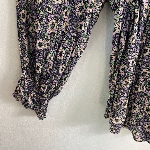 Chaps Womens Plus 2X Floral Blouse Crinkle Boho Long Sleeve Shirt Top - Picture 9 of 10